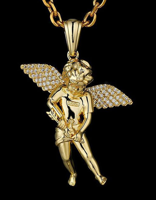 Load image into Gallery viewer, Iced Cupid Angel Pendant 14K Gold Plated by Bling Proud | Urban Jewelry Online Store

