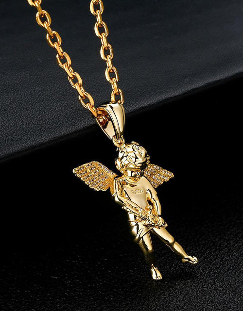 Load image into Gallery viewer, Iced Cupid Angel Pendant 14K Gold Plated by Bling Proud | Urban Jewelry Online Store

