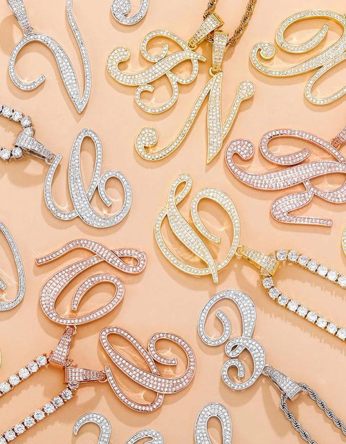 Load image into Gallery viewer, Iced Out Cursive Letters Pendant Necklace by Bling Proud | Urban Jewelry Online Store
