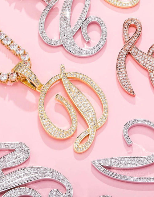 Load image into Gallery viewer, Iced Out Cursive Letters Pendant Necklace by Bling Proud | Urban Jewelry Online Store
