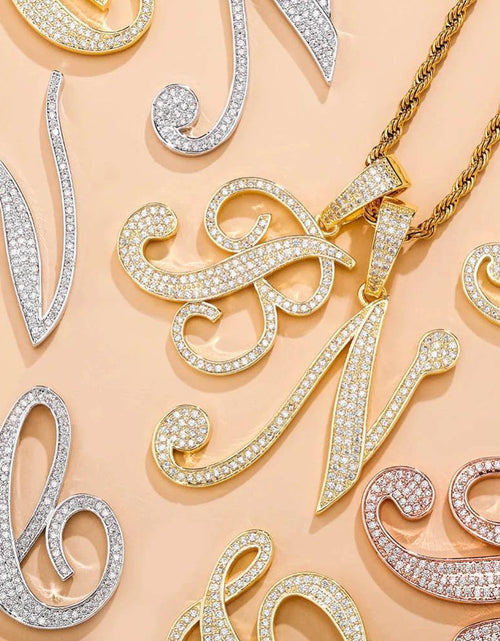 Load image into Gallery viewer, Iced Out Cursive Letters Pendant Necklace by Bling Proud | Urban Jewelry Online Store
