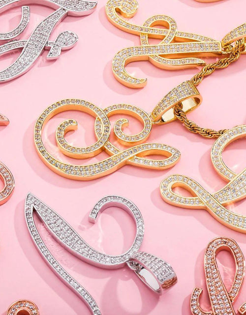 Load image into Gallery viewer, Iced Out Cursive Letters Pendant Necklace by Bling Proud | Urban Jewelry Online Store
