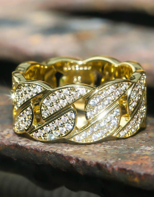 Load image into Gallery viewer, Iced Out Diamond Cuban Link Ring Gold Plated by Bling Proud | Urban Jewelry Online Store
