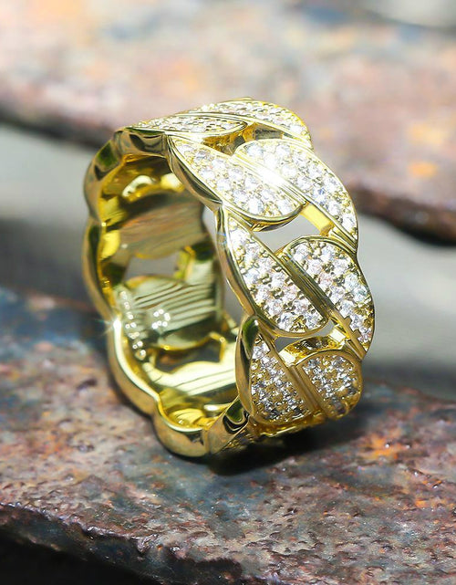 Load image into Gallery viewer, Iced Out Diamond Cuban Link Ring Gold Plated by Bling Proud | Urban Jewelry Online Store
