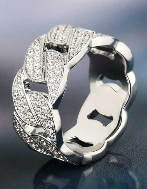 Load image into Gallery viewer, Iced Out Diamond Cuban Link Ring Gold Plated by Bling Proud | Urban Jewelry Online Store
