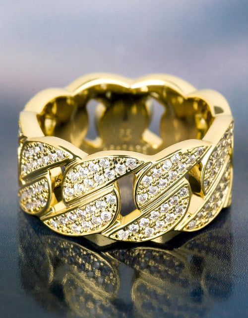 Load image into Gallery viewer, Iced Out Diamond Cuban Link Ring Gold Plated by Bling Proud | Urban Jewelry Online Store

