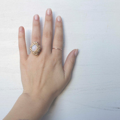 Load image into Gallery viewer, Vintage Women's Austrian Crystal Cocktail Ring 18k Gold Electroplated Birthstone Ring for Women by PVD Vintage Jewelry

