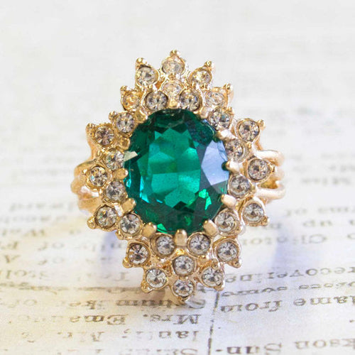 Load image into Gallery viewer, Vintage Women's Austrian Crystal Cocktail Ring 18k Gold Electroplated Birthstone Ring for Women by PVD Vintage Jewelry
