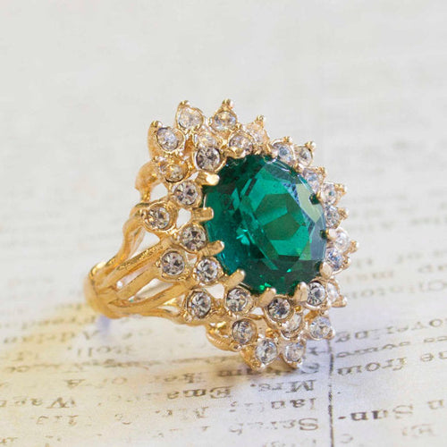 Load image into Gallery viewer, Vintage Women's Austrian Crystal Cocktail Ring 18k Gold Electroplated Birthstone Ring for Women by PVD Vintage Jewelry
