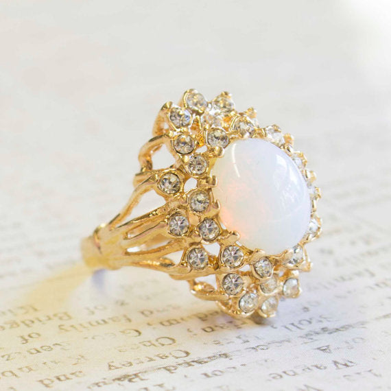 Vintage Women's Austrian Crystal Cocktail Ring 18k Gold Electroplated Birthstone Ring for Women by PVD Vintage Jewelry