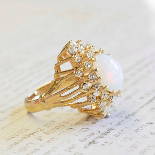 Load image into Gallery viewer, Vintage Women's Austrian Crystal Cocktail Ring 18k Gold Electroplated Birthstone Ring for Women by PVD Vintage Jewelry
