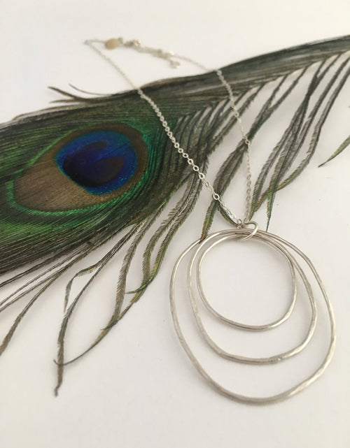 Load image into Gallery viewer, Peacock Feather Necklace by Jennifer Cervelli Jewelry
