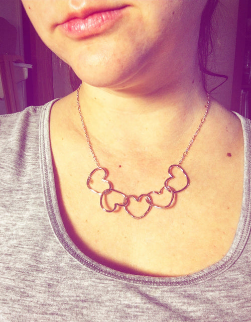 Load image into Gallery viewer, Five Hearts Linked Necklace by Jennifer Cervelli Jewelry

