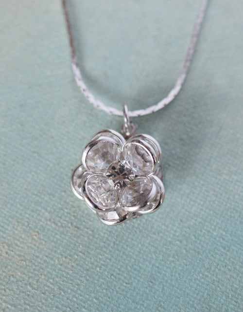 Load image into Gallery viewer, Vintage Flower Pendant Smokey Crystals 18k White Gold Silver N596 by PVD Vintage Jewelry
