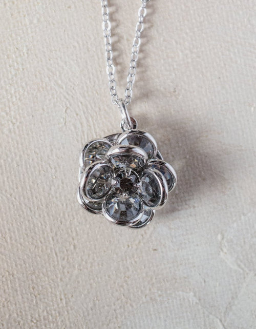 Load image into Gallery viewer, Vintage Flower Pendant Smokey Crystals 18k White Gold Silver N596 by PVD Vintage Jewelry
