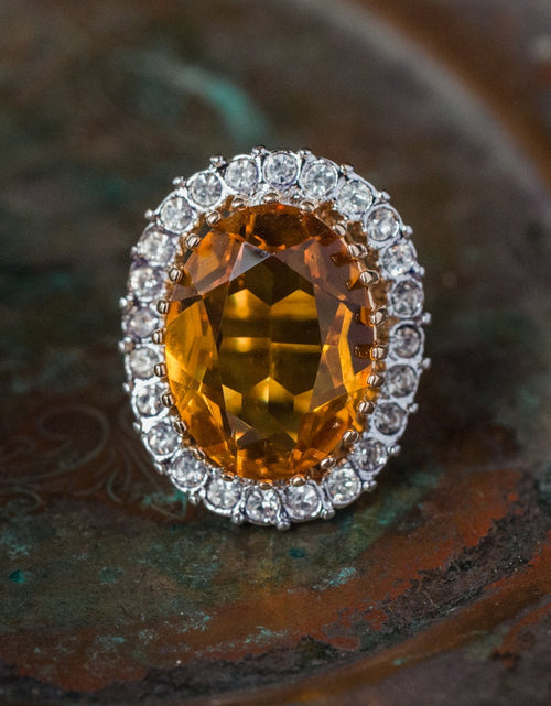 Load image into Gallery viewer, Vintage Women's Statement Crystal Cocktail Ring 18k Gold Electroplated by PVD Vintage Jewelry
