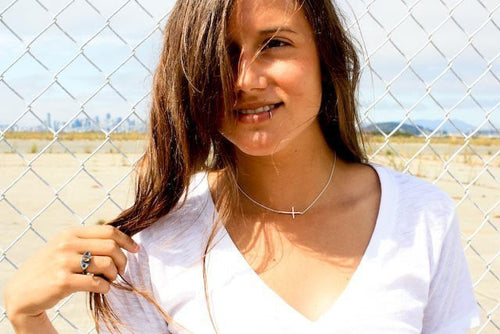 Load image into Gallery viewer, Sideways Cross Necklace by Jennifer Cervelli Jewelry
