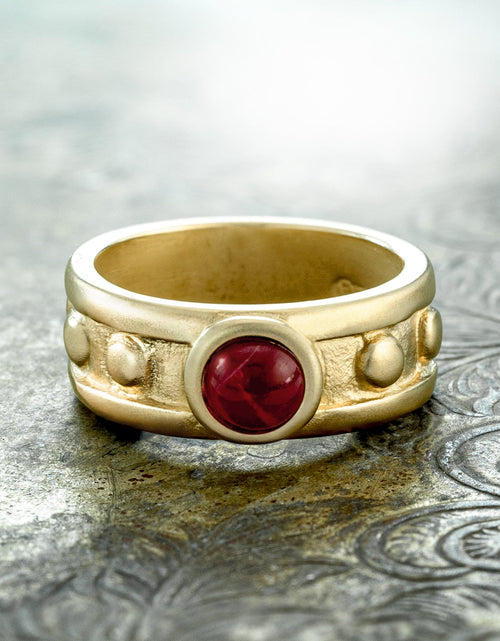 Load image into Gallery viewer, Vintage Ring 1970s Sapphire Cabocon Glass Ring 18k Brushed Gold September Birthstone #R3095 by PVD Vintage Jewelry
