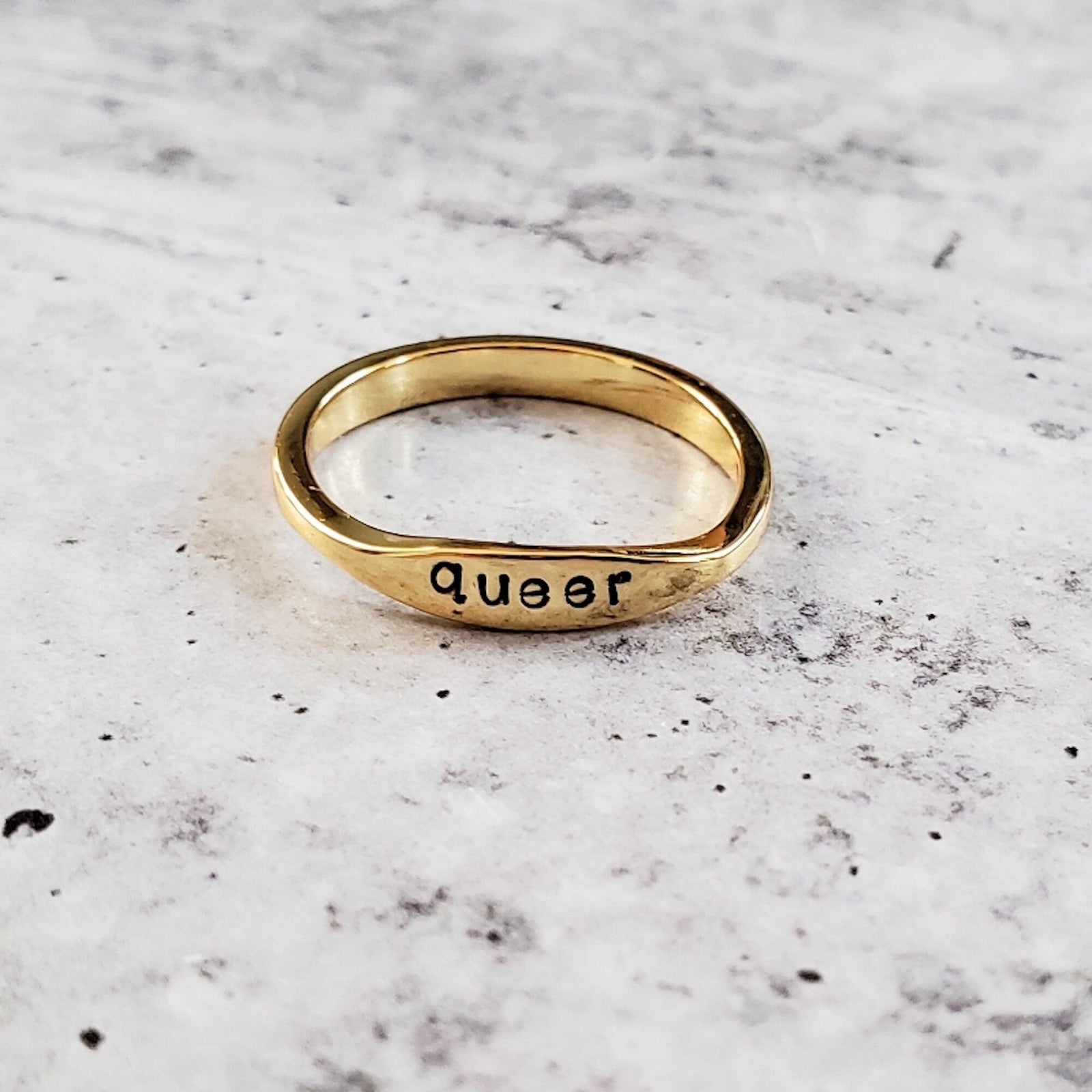 QUEER Dainty Gold Plated or Sterling Silver Ring by Salt and Sparkle