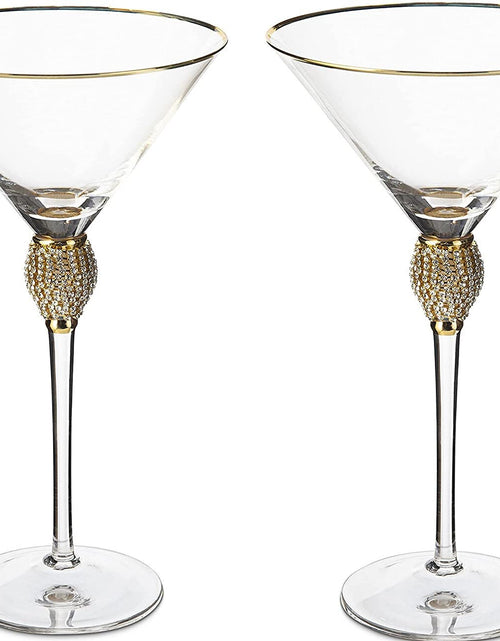 Load image into Gallery viewer, Diamond Collection 2 Piece Stemmed Martini Set - Rhinestone For Drinking Martinis, Manhattans, Vodka, Gin, Cocktails Gold Accent Cocktail Glasses, Perfect For Any Bar or Party 10oz - Swarovski Style by The Wine Savant
