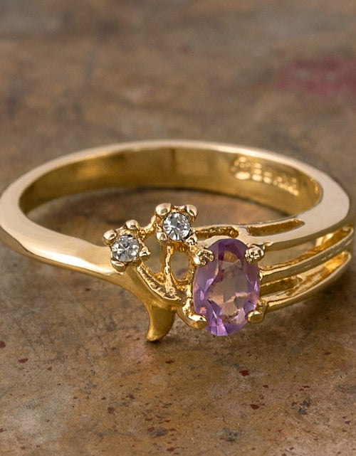 Load image into Gallery viewer, Vintage Ring Genuine Amethyst and Clear Swarovski Crystals 18kt Gold Plated R690 by PVD Vintage Jewelry
