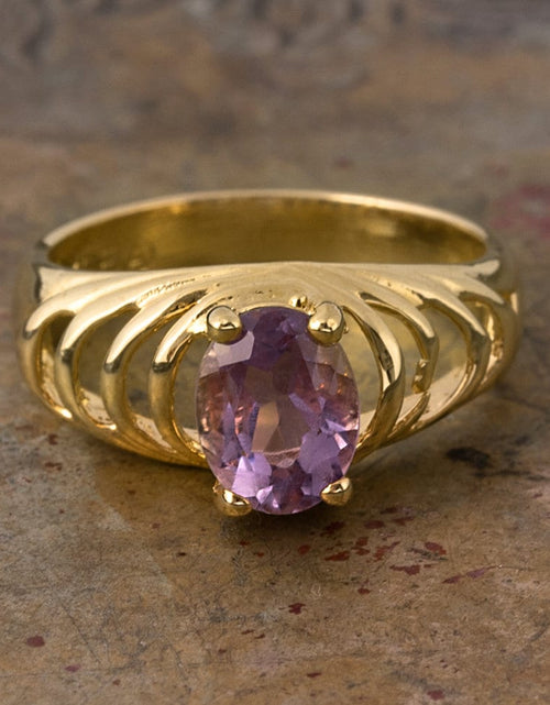 Load image into Gallery viewer, Vintage Ring Genuine Amethyst and Clear Swarovski Crystals 18kt Gold Plated R690 by PVD Vintage Jewelry
