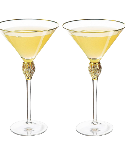 Load image into Gallery viewer, Diamond Collection 2 Piece Stemmed Martini Set - Rhinestone For Drinking Martinis, Manhattans, Vodka, Gin, Cocktails Gold Accent Cocktail Glasses, Perfect For Any Bar or Party 10oz - Swarovski Style by The Wine Savant
