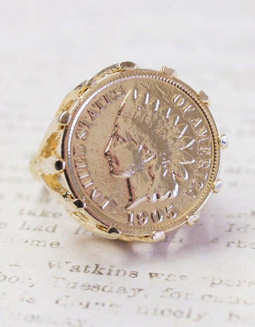 Load image into Gallery viewer, Vintage Ring Indian Head Penny Ring Antique 18k Gold Edwardian Style Handcrafted Coin Jewelry #R137 by PVD Vintage Jewelry
