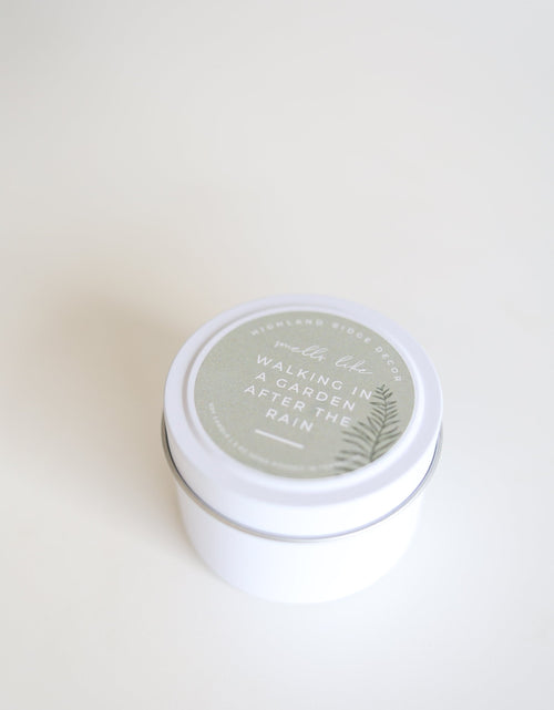 Load image into Gallery viewer, "Walking In A Garden After The Rain" Candle Tin by Jubilee Trading Company
