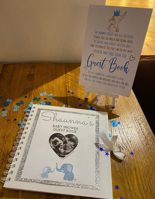 Load image into Gallery viewer, Baby Boy Blue Elephant Baby Shower Sign Guest Book Decor Print by WinsterCreations™ Official Store
