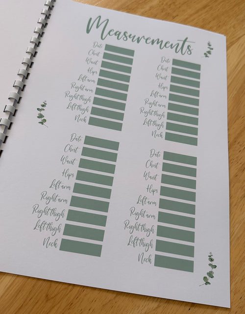 Load image into Gallery viewer, Binded Eucalyptus Leaf Weight Loss &amp; Diet Tracker Journal A4 Diary - Up To 1 Year Measurements Goals Weigh Ins + Lots MORE! by WinsterCreations™ Official Store
