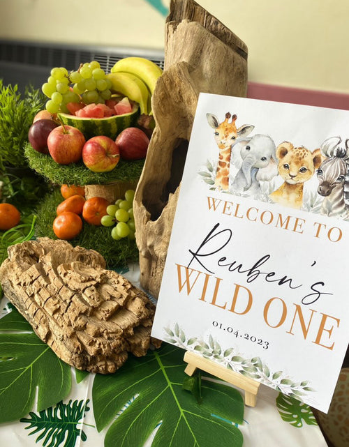 Load image into Gallery viewer, Wild One Any Name &amp; Date Wild Safari Animals Birthday Party Decor Print by WinsterCreations™ Official Store
