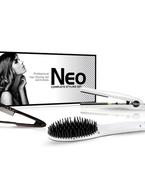 Load image into Gallery viewer, The Heated Brush Set - Heated Straightening Brush w/ 0.5" Mini Flat Iron &amp; EZ Comb - White Pearl
