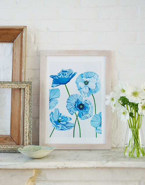 Load image into Gallery viewer, Art Print:  Blue Poppies on Pale Grey by India &amp; Purry
