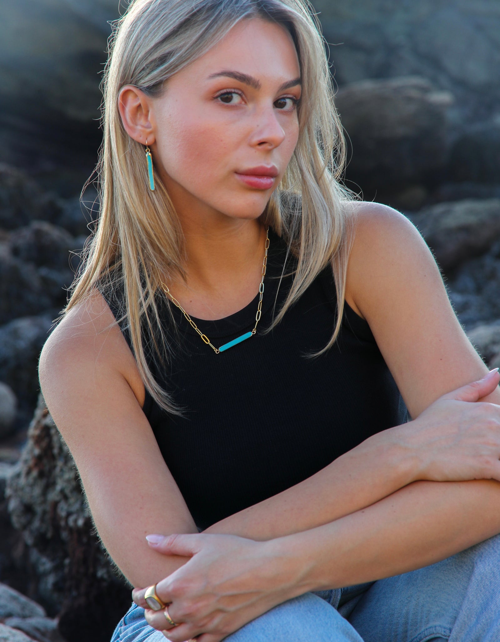 Turquoise Bar Link Chain Set by Toasted Jewelry