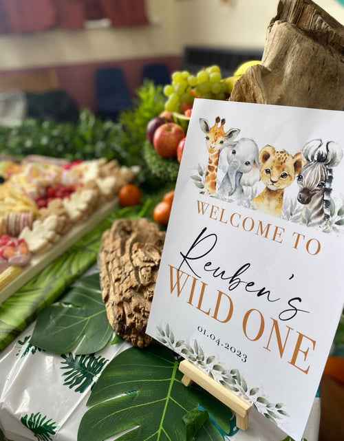 Load image into Gallery viewer, Wild One Any Name &amp; Date Wild Safari Animals Birthday Party Decor Print by WinsterCreations™ Official Store
