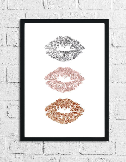 Load image into Gallery viewer, 3 Metallic Kiss Lips Dressing Room Simple Wall Decor Print by WinsterCreations™ Official Store
