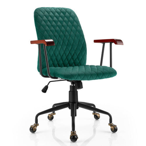 Load image into Gallery viewer, Velvet Home Office Chair with Wooden Armrest Green

