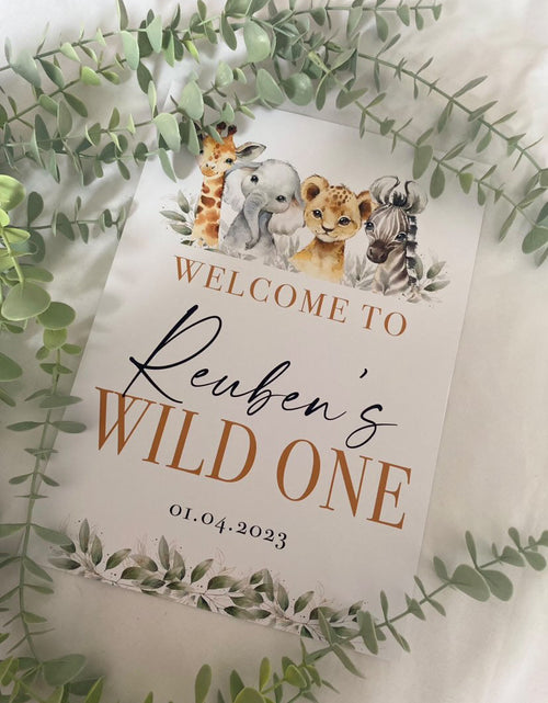 Load image into Gallery viewer, Wild One Any Name &amp; Date Wild Safari Animals Birthday Party Decor Print by WinsterCreations™ Official Store
