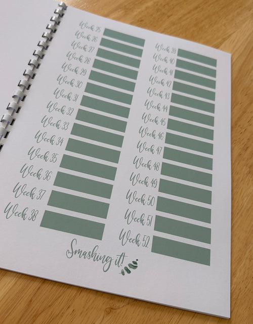 Load image into Gallery viewer, Binded Eucalyptus Leaf Weight Loss &amp; Diet Tracker Journal A4 Diary - Up To 1 Year Measurements Goals Weigh Ins + Lots MORE! by WinsterCreations™ Official Store
