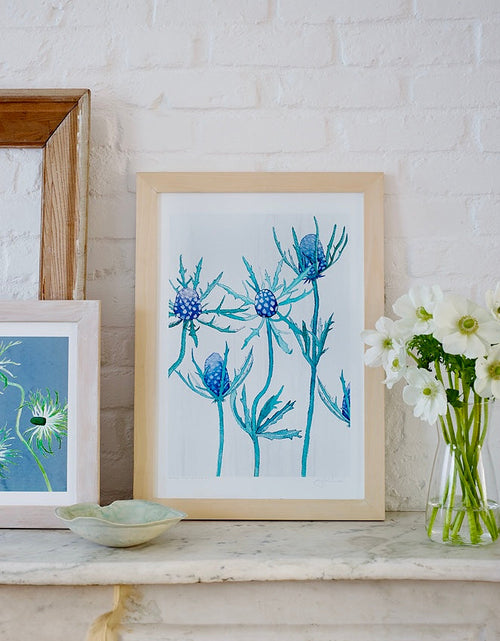 Load image into Gallery viewer, Art Print:  Purple Thistle on Snow by India &amp; Purry
