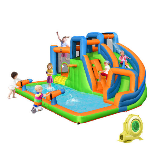 Load image into Gallery viewer, 7-in-1 Inflatable Giant Water Park Bouncer with Dual Climbing Walls and 735W Blower
