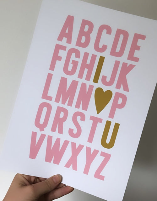 Load image into Gallery viewer, ABC I HEART YOU Pink &amp; Gold Children's Room Wall Decor Print by WinsterCreations™ Official Store
