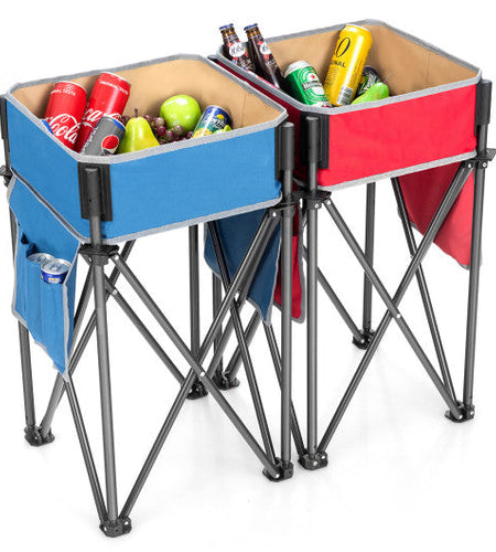 2 Pieces Folding Camping Tables with Large Capacity Storage Sink for Picnic