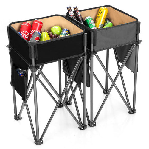Load image into Gallery viewer, 2 Pieces Folding Camping Tables with Large Capacity Storage Sink for Picnic-Black
