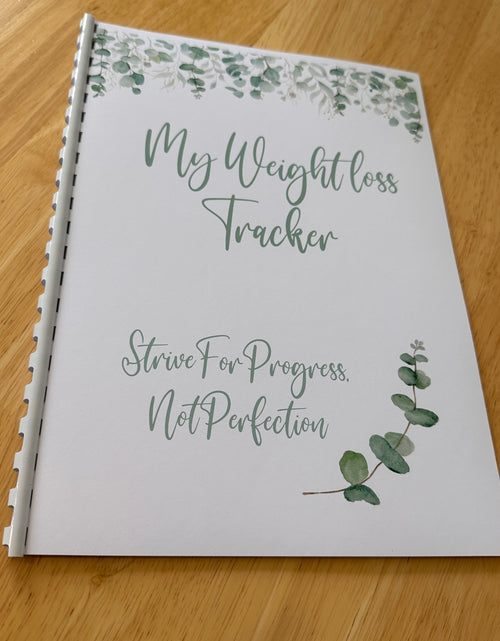Load image into Gallery viewer, Binded Eucalyptus Leaf Weight Loss &amp; Diet Tracker Journal A4 Diary - Up To 1 Year Measurements Goals Weigh Ins + Lots MORE! by WinsterCreations™ Official Store
