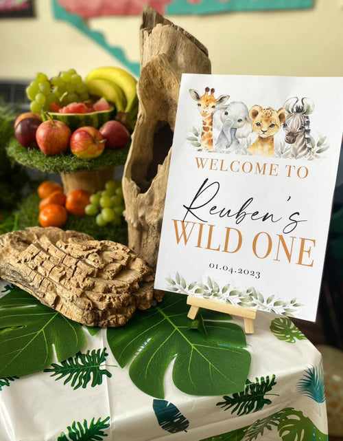 Load image into Gallery viewer, Wild One Any Name &amp; Date Wild Safari Animals Birthday Party Decor Print by WinsterCreations™ Official Store
