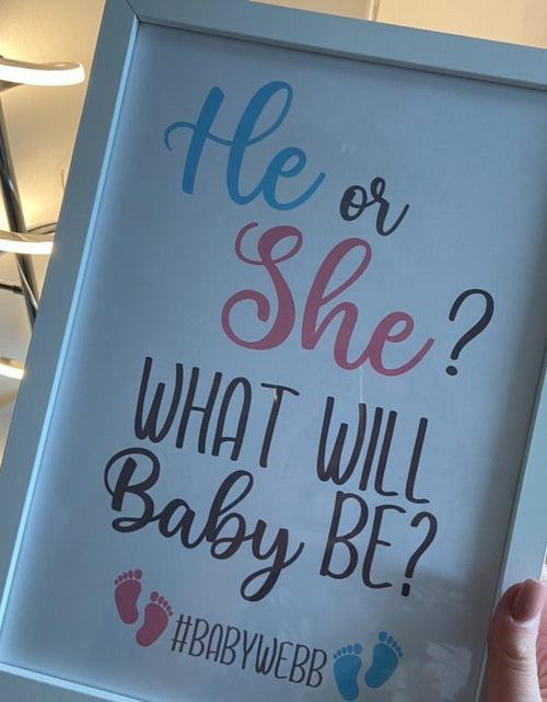 Load image into Gallery viewer, He Or She? What Will Baby Be? Custom #Last Name Baby Announcement Unisex Simple Room Wall Decor Print by WinsterCreations™ Official Store
