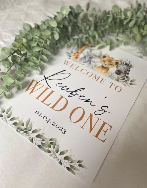 Load image into Gallery viewer, Wild One Any Name &amp; Date Wild Safari Animals Birthday Party Decor Print by WinsterCreations™ Official Store
