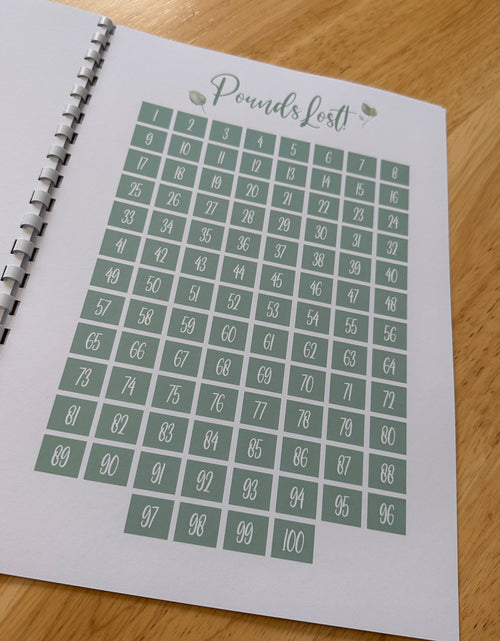Load image into Gallery viewer, Binded Eucalyptus Leaf Weight Loss &amp; Diet Tracker Journal A4 Diary - Up To 1 Year Measurements Goals Weigh Ins + Lots MORE! by WinsterCreations™ Official Store
